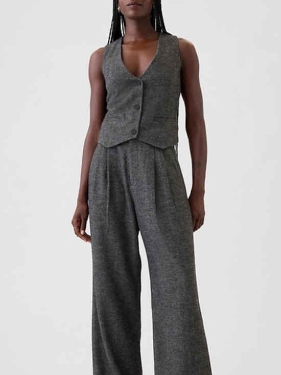 GAP Pants - GAP Women's Dark Gray Wide-Leg Pleated Trousers